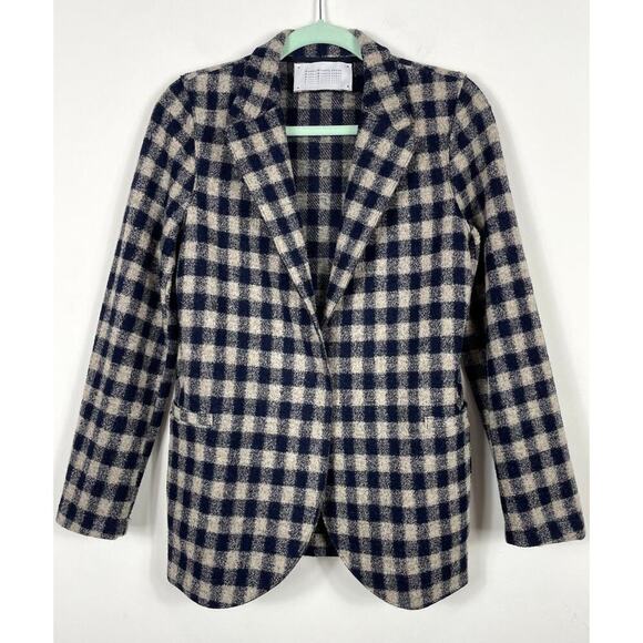 Harris Wharf London Jacket Blazer Navy Cream Plaid IT 42 US Small Wool Blend - Picture 1 of 15